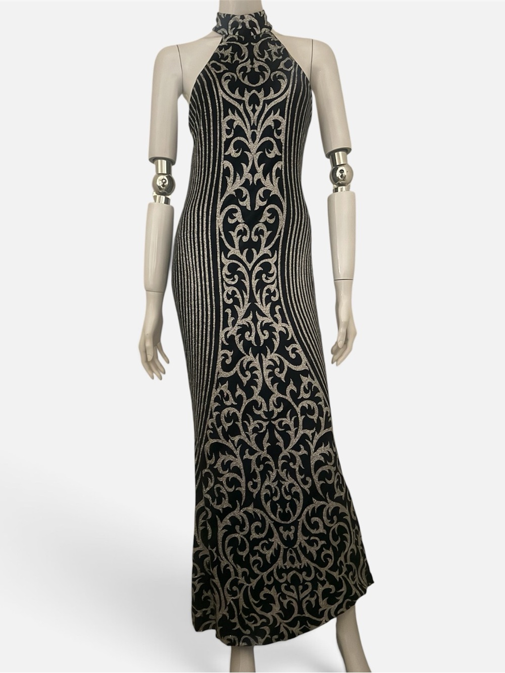Jump Apparell by Wendye Chaitin  Halter-Style Maxi with Ornate Glitter Motif